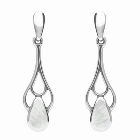 Sterling Silver Mother of Pearl Pear Spoon Earrings