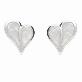 Sterling Silver Mother of Pearl Split Heart Stud Earrings