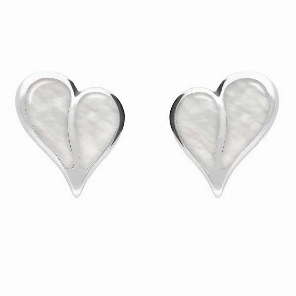Sterling Silver Mother of Pearl Split Heart Stud Earrings