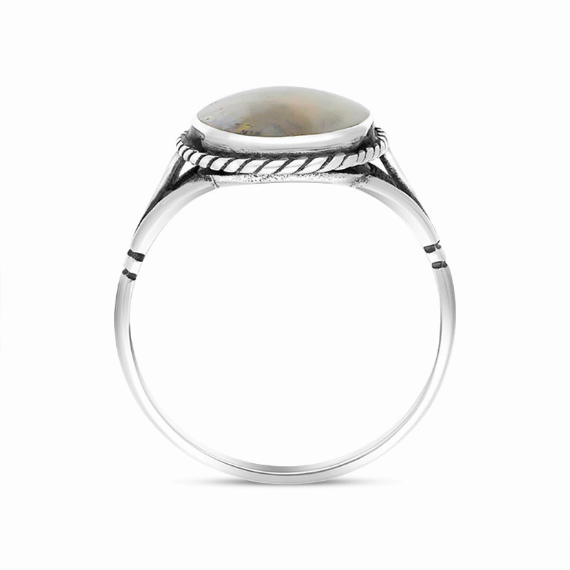 Sterling Silver Opal Rope Edge Ring