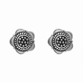 Sterling Silver Oxidised Flower Stud Earrings