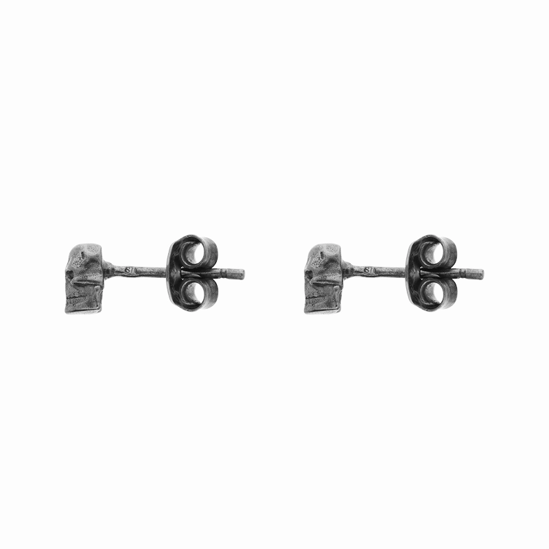 Sterling Silver Oxidised Skull Stud Earrings
