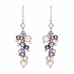 Sterling Silver Pink and Black Pearl Drop Earrings D