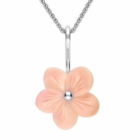 Sterling Silver Pink Conch Tuberose 20mm Pansy Necklace