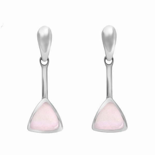 Sterling Silver Pink Mother of Pearl Curved Triangle Drop Earrings