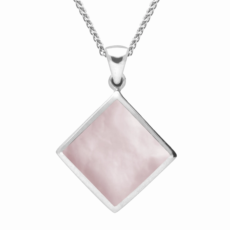 Sterling Silver Pink Mother of Pearl Rhombus Necklace