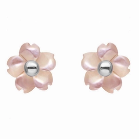 Sterling Silver Pink Mother of Pearl Tuberose 6mm Gypsophila Stud Earrings
