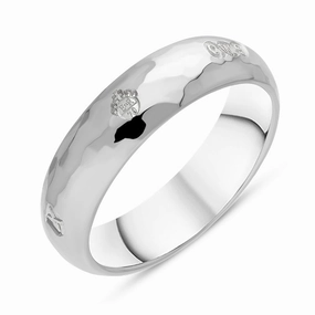 Sterling Silver Queen's Jubilee Hallmark 6mm Hammered Ring D