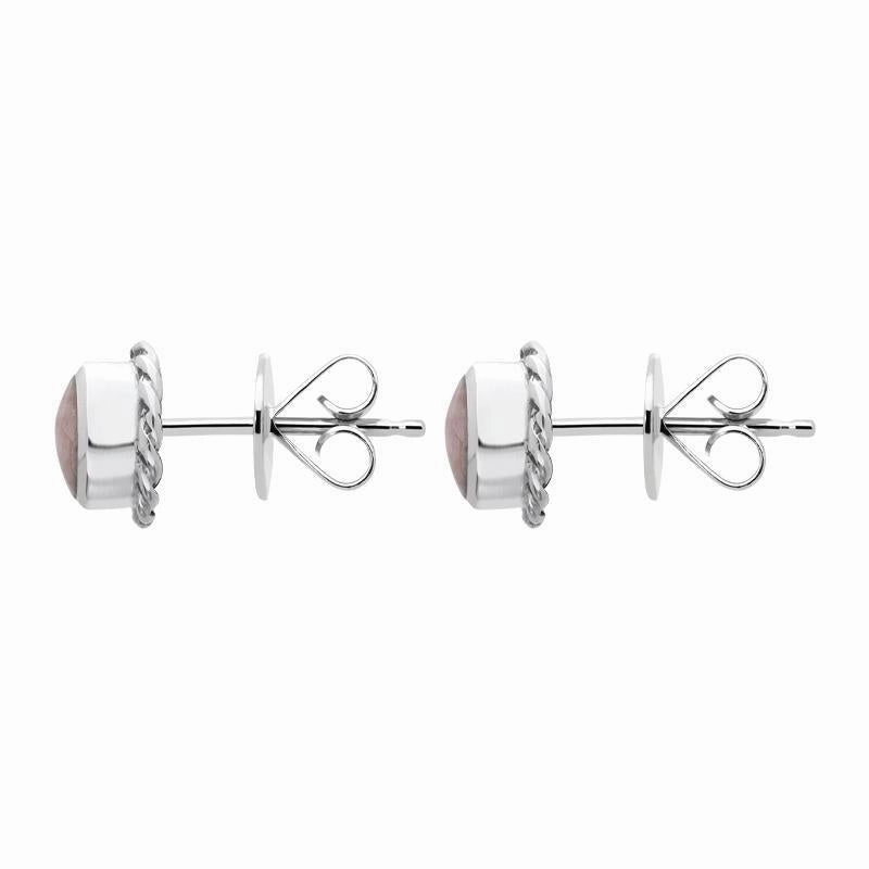 Sterling Silver Rhodochrosite Round Twist Edge Stud Earrings