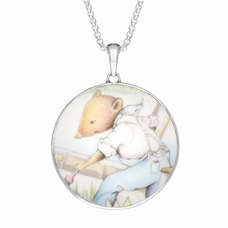 Sterling Silver Royal Doulton China Wind In The Willows Round Necklace