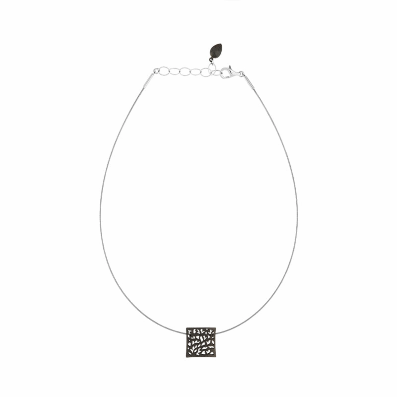 Sterling Silver Square Cut Out Necklace D