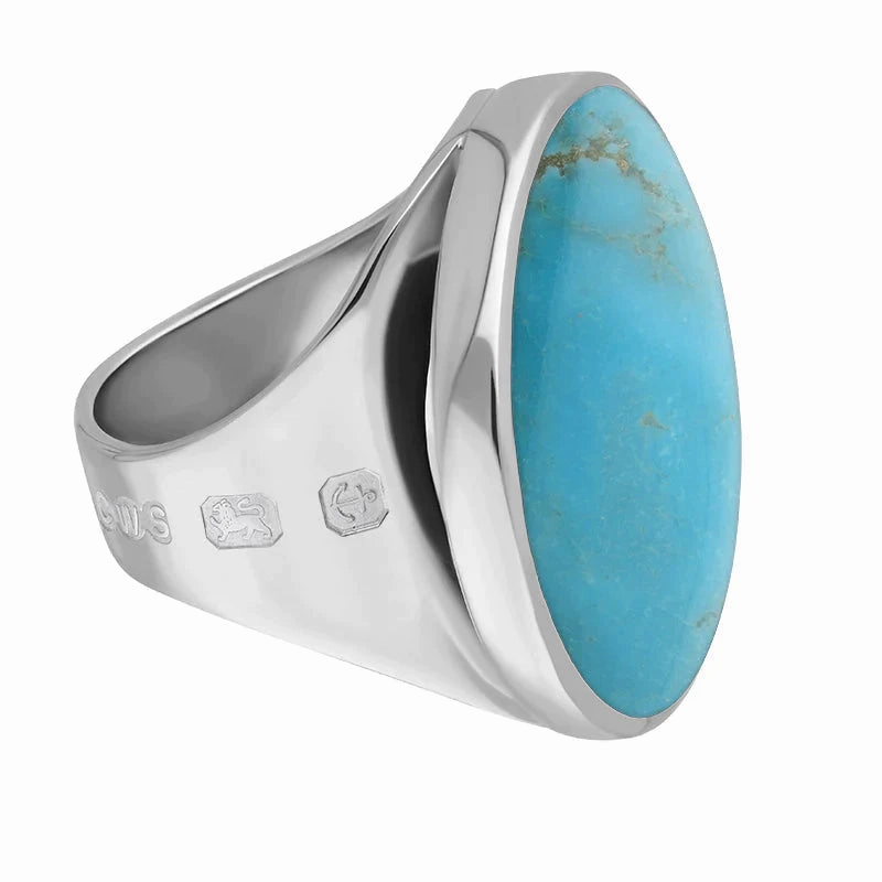 Sterling Silver Turquoise King's Coronation Hallmark Medium Round Ring D