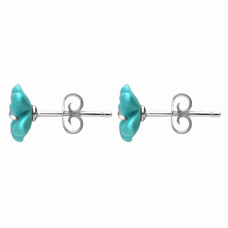 Sterling Silver Turquoise Large Tuberose 10mm Pansy Stud Earrings