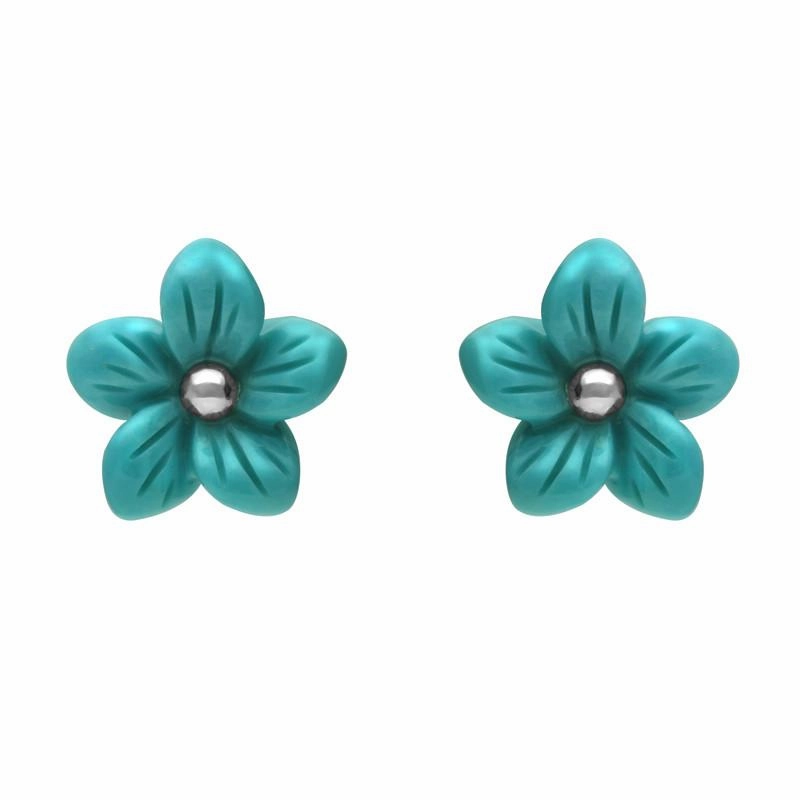 Sterling Silver Turquoise Large Tuberose 10mm Pansy Stud Earrings