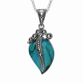 Sterling Silver Turquoise Marcasite Wave Bail Pear Necklace