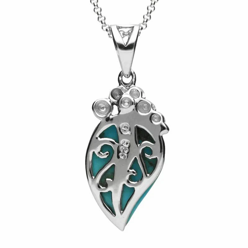 Sterling Silver Turquoise Marcasite Wave Bail Pear Necklace