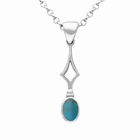 Sterling Silver Turquoise Oval Drop Necklace