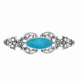 Sterling Silver Turquoise Oval Fancy Brooch