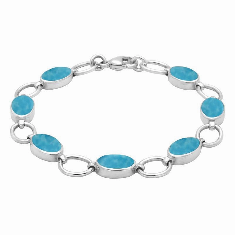Sterling Silver Turquoise Oval Seven Stone Bracelet