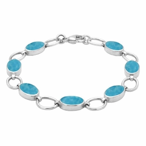 Sterling Silver Turquoise Oval Seven Stone Bracelet