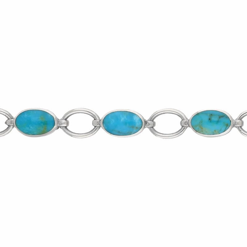 Sterling Silver Turquoise Oval Seven Stone Bracelet