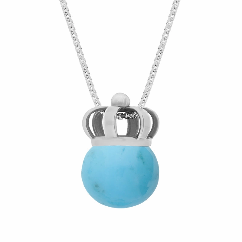 Sterling Silver Turquoise Royal Crown 11mm Bead Pendant