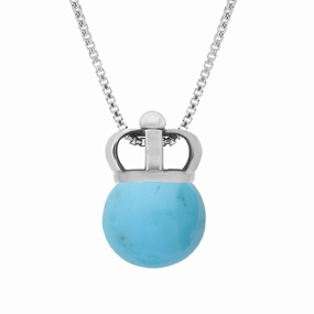 Sterling Silver Turquoise Royal Crown 11mm Bead Pendant