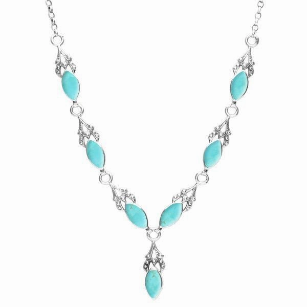 Sterling Silver Turquoise Seven Stone Marquise Necklace