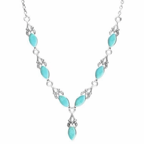 Sterling Silver Turquoise Seven Stone Marquise Necklace