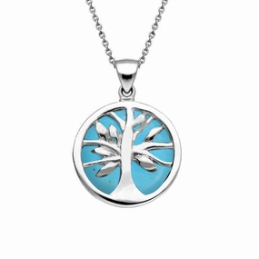 Sterling Silver Turquoise Small Round Tree of Life Necklace