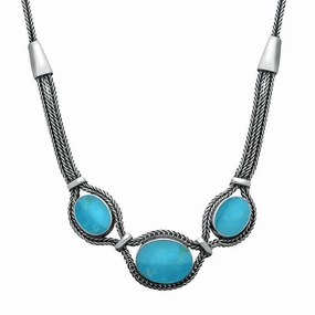 Sterling Silver Turquoise Three Stone Oval Foxtail Necklace D