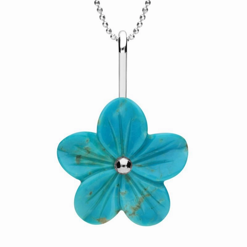 Sterling Silver Turquoise Tuberose 22mm Desert Rose Necklace