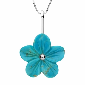 Sterling Silver Turquoise Tuberose 22mm Desert Rose Necklace