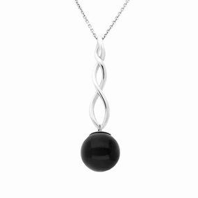 Sterling Silver Whitby Jet 10mm Bead Twist Necklace
