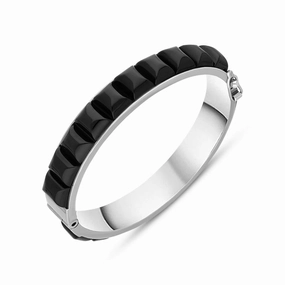 Sterling Silver Whitby Jet 22 Stone Oblong Hinged  Bead Bracelet D