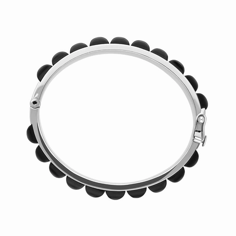 Sterling Silver Whitby Jet 22 Stone Oblong Hinged  Bead Bracelet D