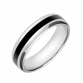 Sterling Silver Whitby Jet 2mm Stone Inlaid Wedding Band Ring