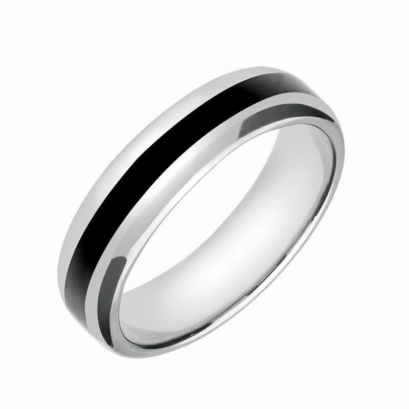 Sterling Silver Whitby Jet 2mm Stone Inlaid Wedding Band Ring