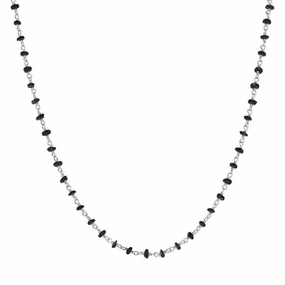 Sterling Silver Whitby Jet 4mm Bead Chain Link Necklace