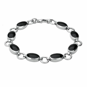 Sterling Silver Whitby Jet 8 Stone Round Ring Bracelet