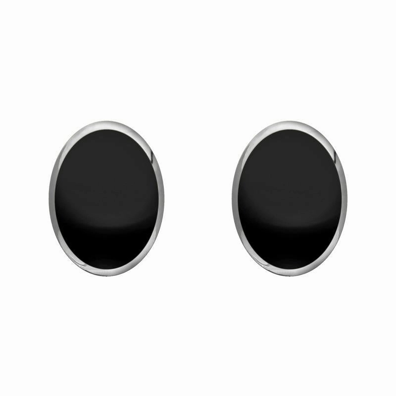Sterling Silver Whitby Jet 8mm x 6mm Classic Medium Oval Stud Earrings