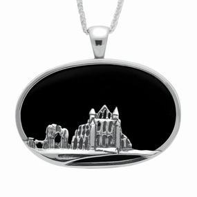 Sterling Silver Whitby Jet Abbey Oval Necklace