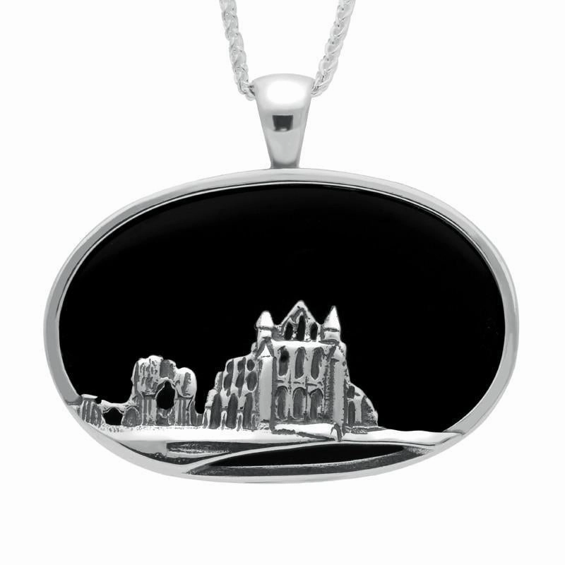 Sterling Silver Whitby Jet Abbey Oval Necklace