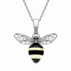 Sterling Silver Whitby Jet Amber Winged Bee Necklace