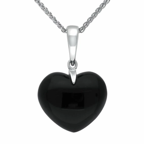 Sterling Silver Whitby Jet Carved Heart Necklace