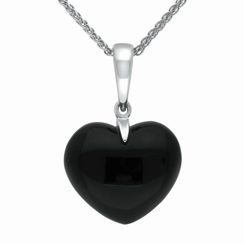 Sterling Silver Whitby Jet Carved Heart Necklace