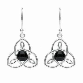 Sterling Silver Whitby Jet Celtic Knot Hook Drop Earrings