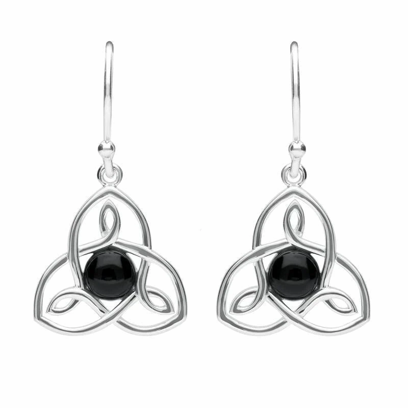 Sterling Silver Whitby Jet Celtic Knot Hook Drop Earrings