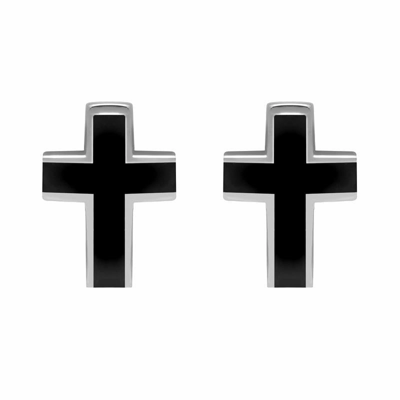 Sterling Silver Whitby Jet Channel Set Cross Stud Earrings D