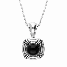 Sterling Silver Whitby Jet Circular Banded Necklace D